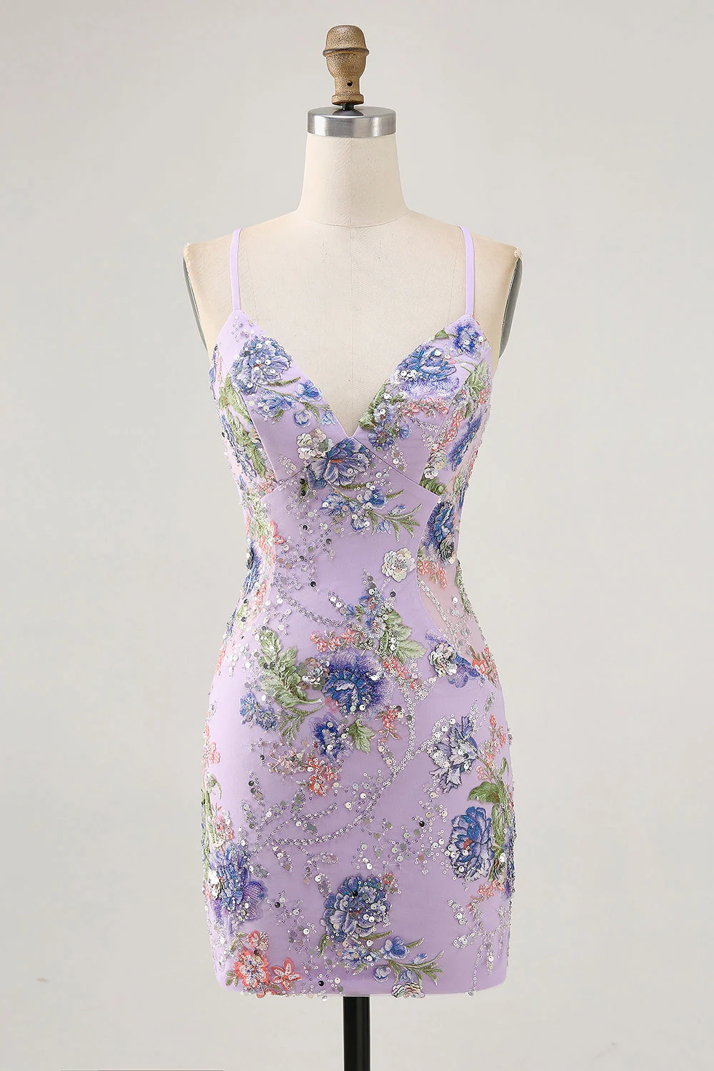 Bodycon Krótka kwiecista sukienka z pawiem i cekinami - Image 10