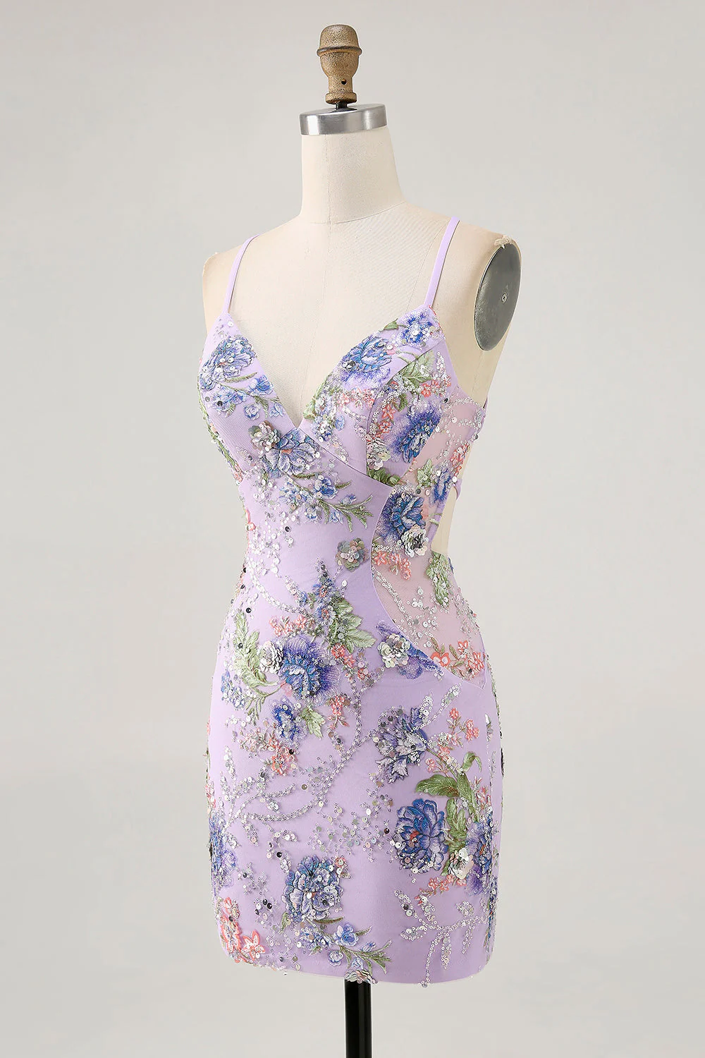 Bodycon Krótka kwiecista sukienka z pawiem i cekinami - Image 12