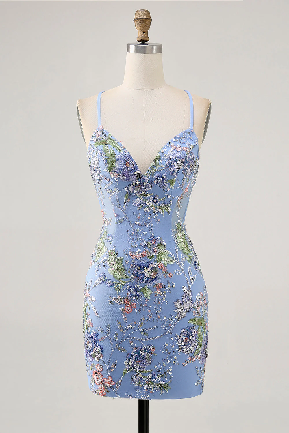 Bodycon Krótka kwiecista sukienka z pawiem i cekinami - Image 13