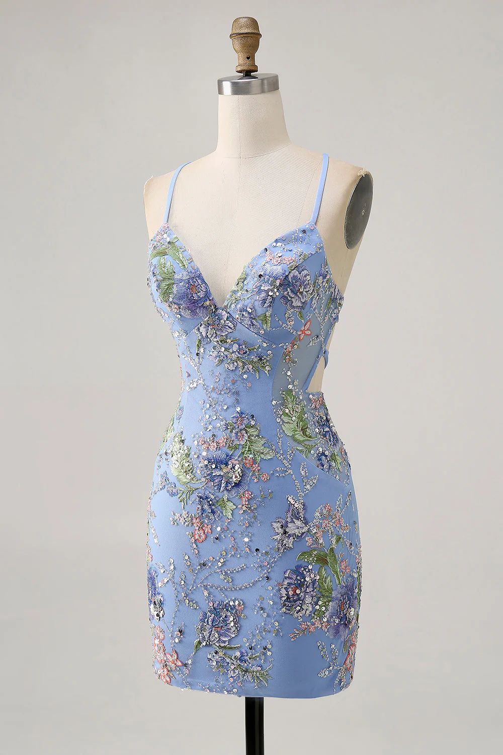 Bodycon Krótka kwiecista sukienka z pawiem i cekinami - Image 15