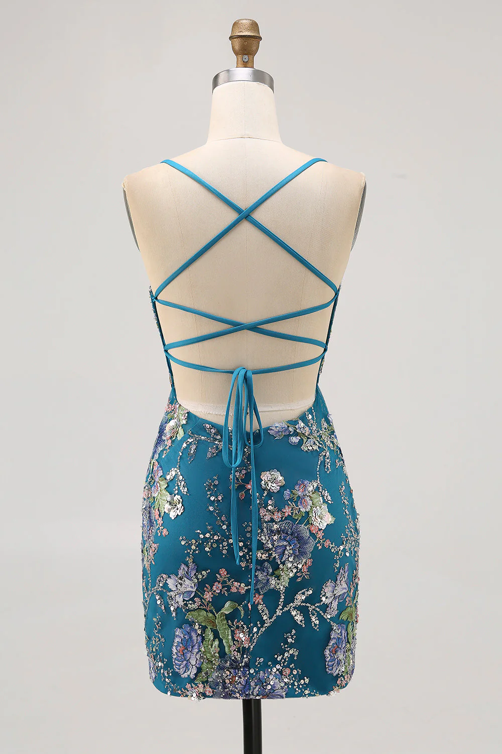 Bodycon Krótka kwiecista sukienka z pawiem i cekinami - Image 2