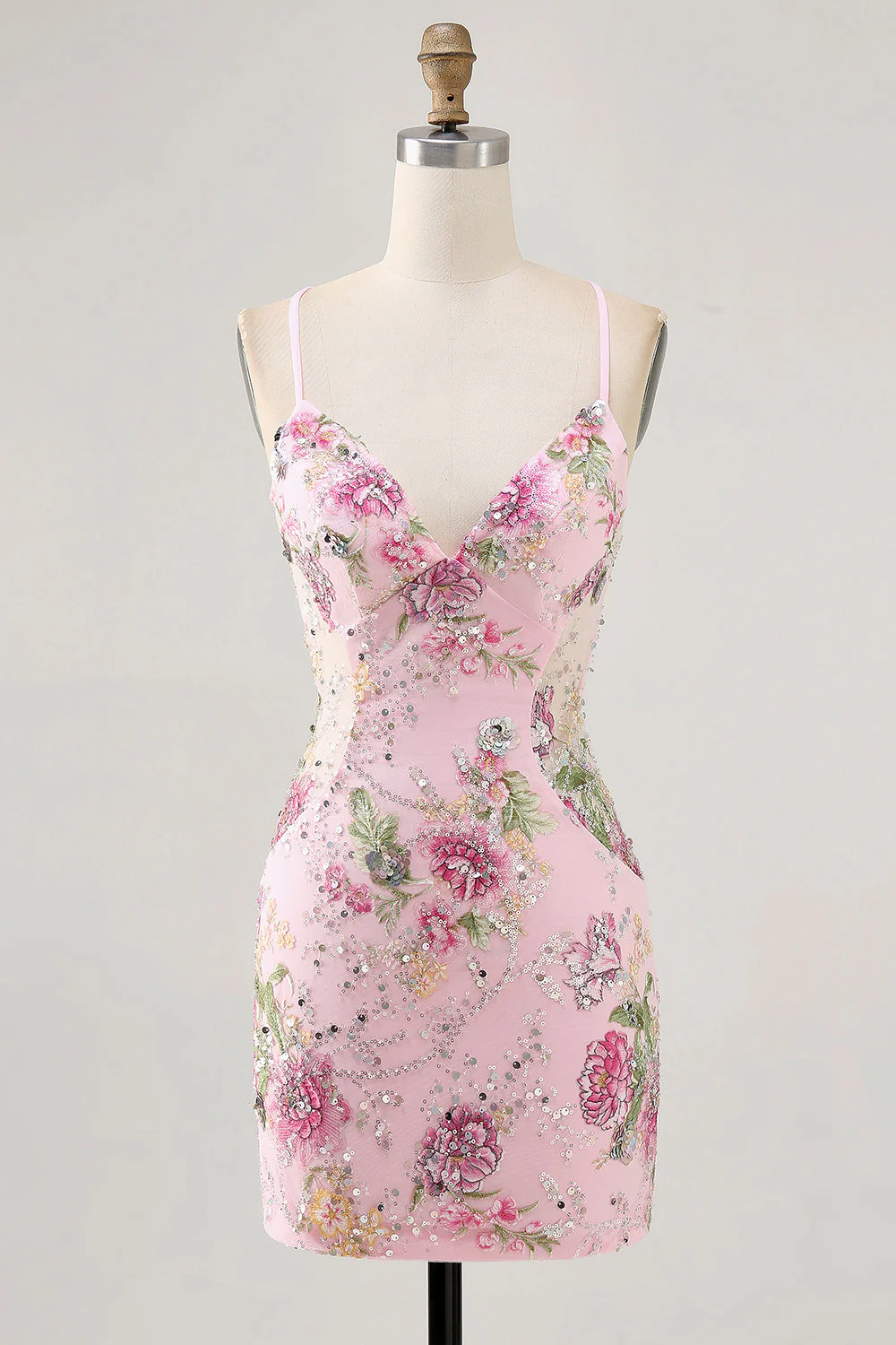 Bodycon Krótka kwiecista sukienka z pawiem i cekinami - Image 7