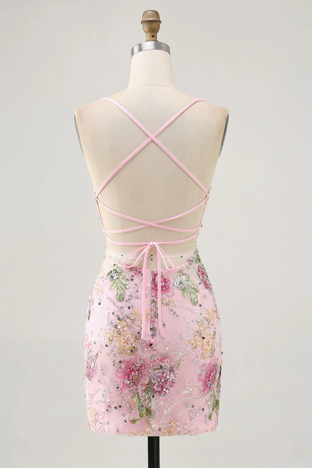 Bodycon Krótka kwiecista sukienka z pawiem i cekinami - Image 8