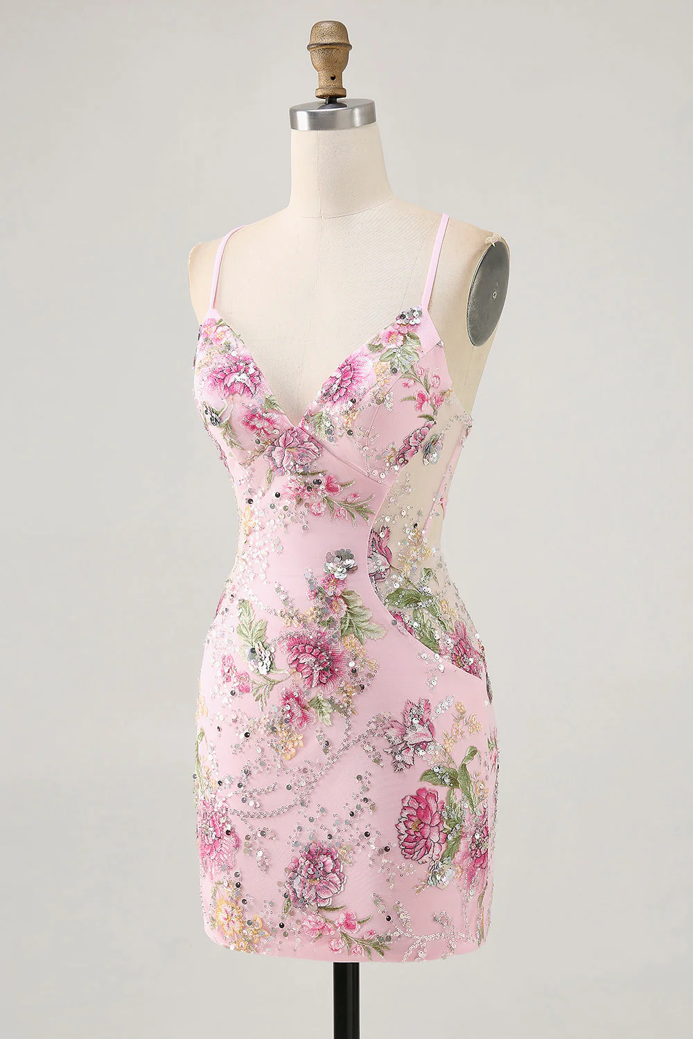 Bodycon Krótka kwiecista sukienka z pawiem i cekinami - Image 9