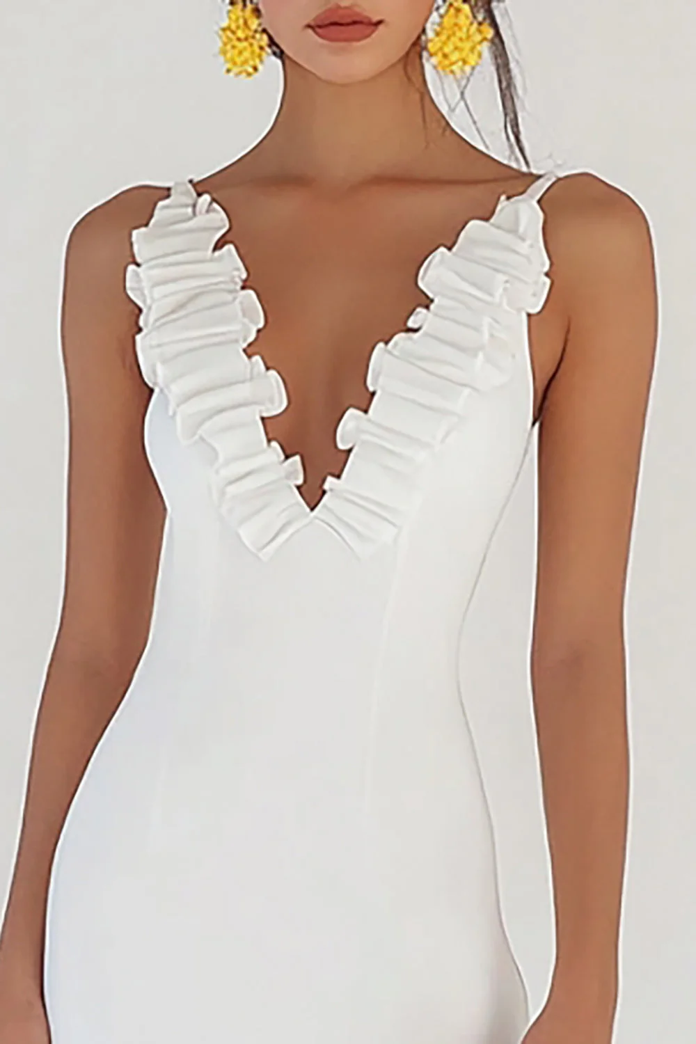 Bodycon Marszczona Satynowa Biała Sukienka Z Dyplomem - Image 2