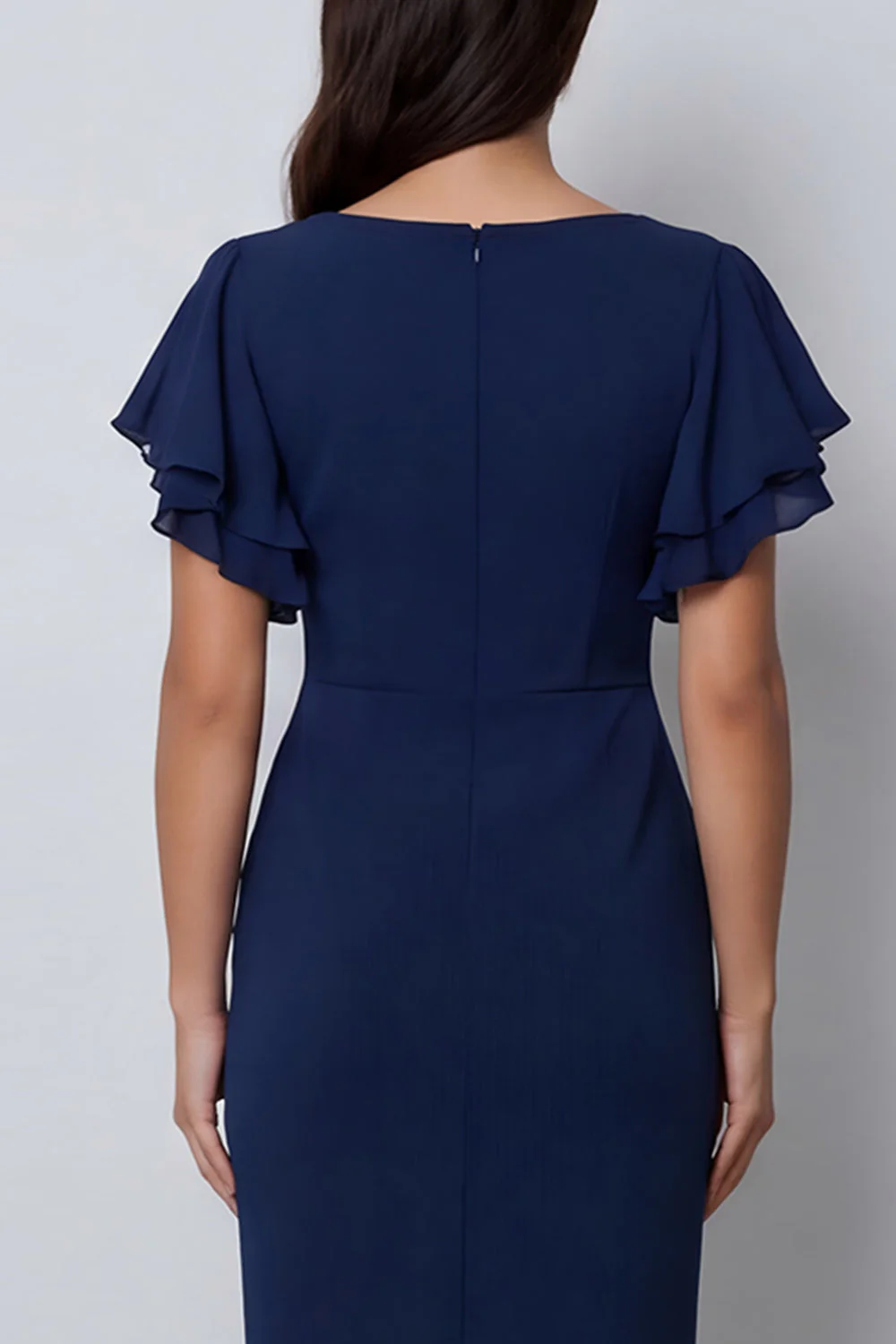 Bodycon Navy Flitter Sleeves Midi Work Dress z rozcięciem i dekoltem w serek - Image 5