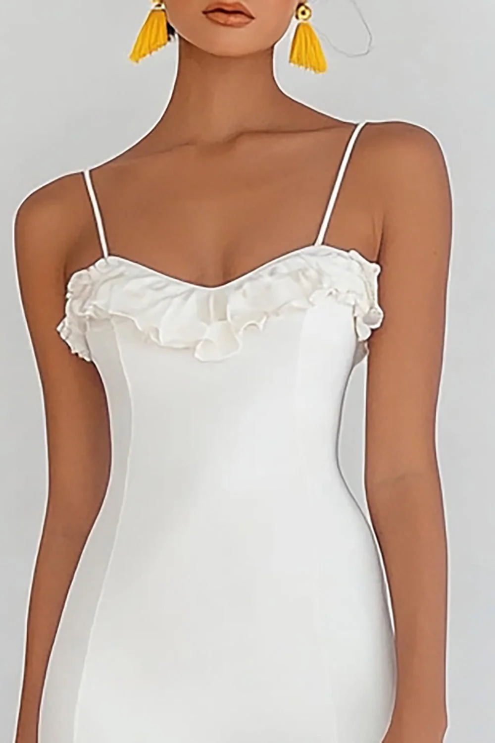Bodycon Satynowa Biała Sukienka Z Falbankami - Image 2
