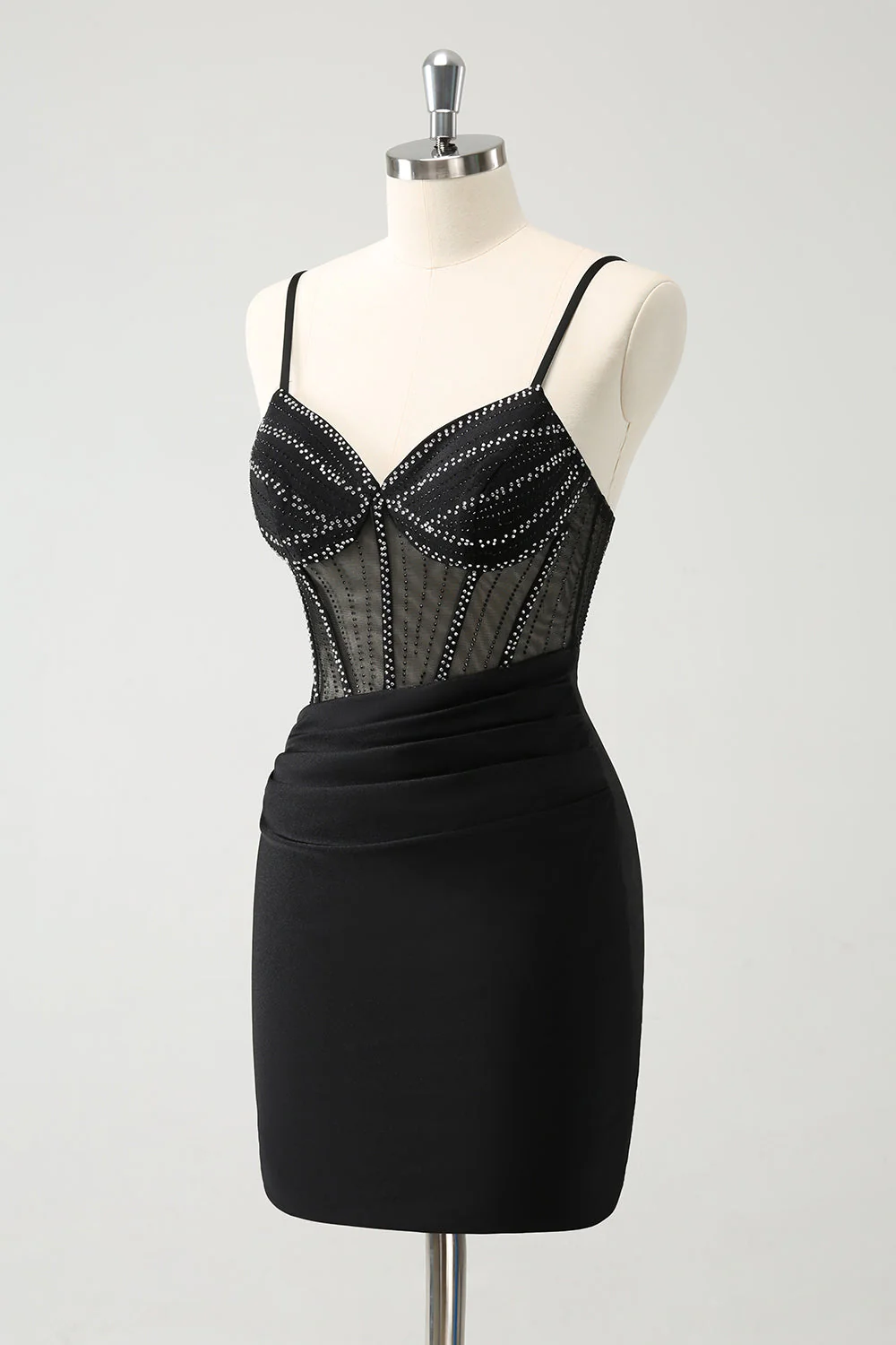 Bodycon Spaghetti Ramiączka Gorset Krótka Sukienka Na Powrót Do Domu Z Koralikami - Image 3