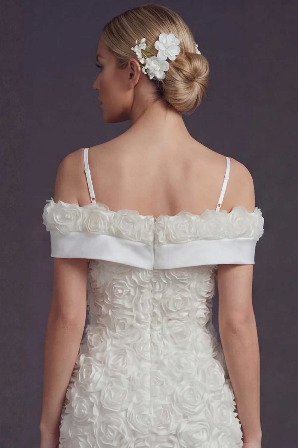 Bodycon White Cold Shoulder Short Wedding Dress z kwiatami 3D - Image 4