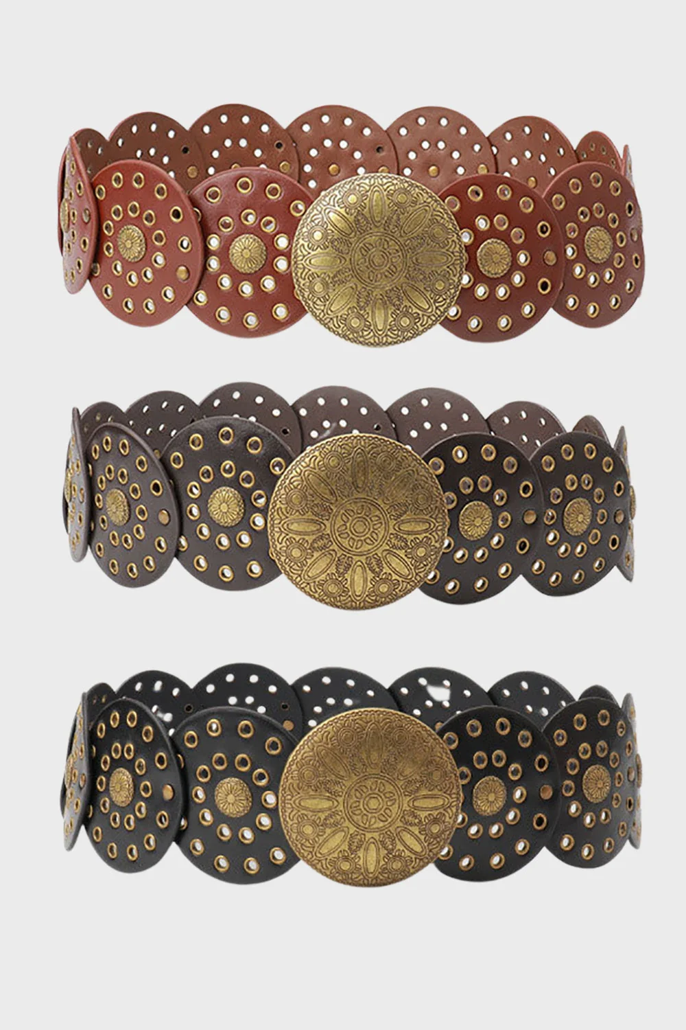 Boho Western Cowgirl Szeroki Hollow Disc Pasek - Image 5