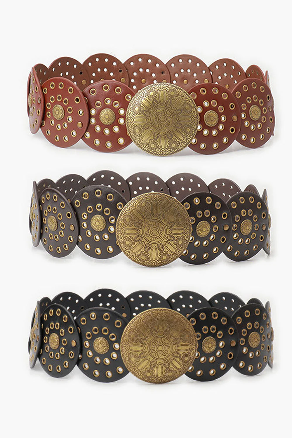 Boho Western Cowgirl Szeroki Hollow Disc Pasek - Image 6