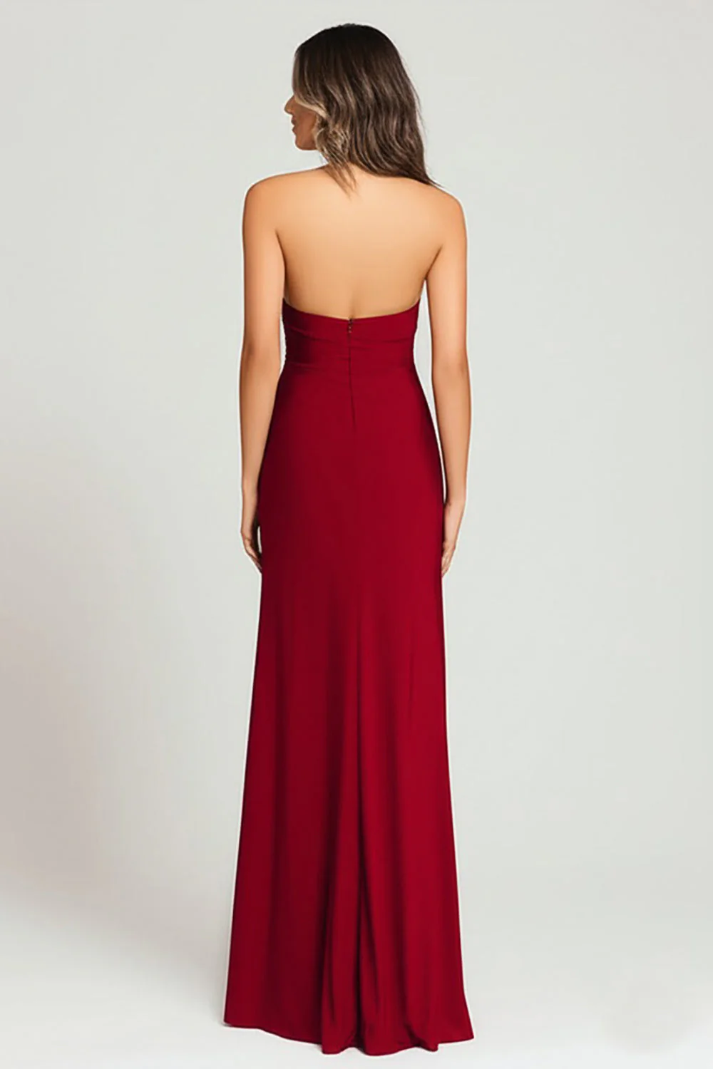 Bordowa Krepa Sheath Halter Długa Formalna Sukienka Z Rozcięciem - Image 2