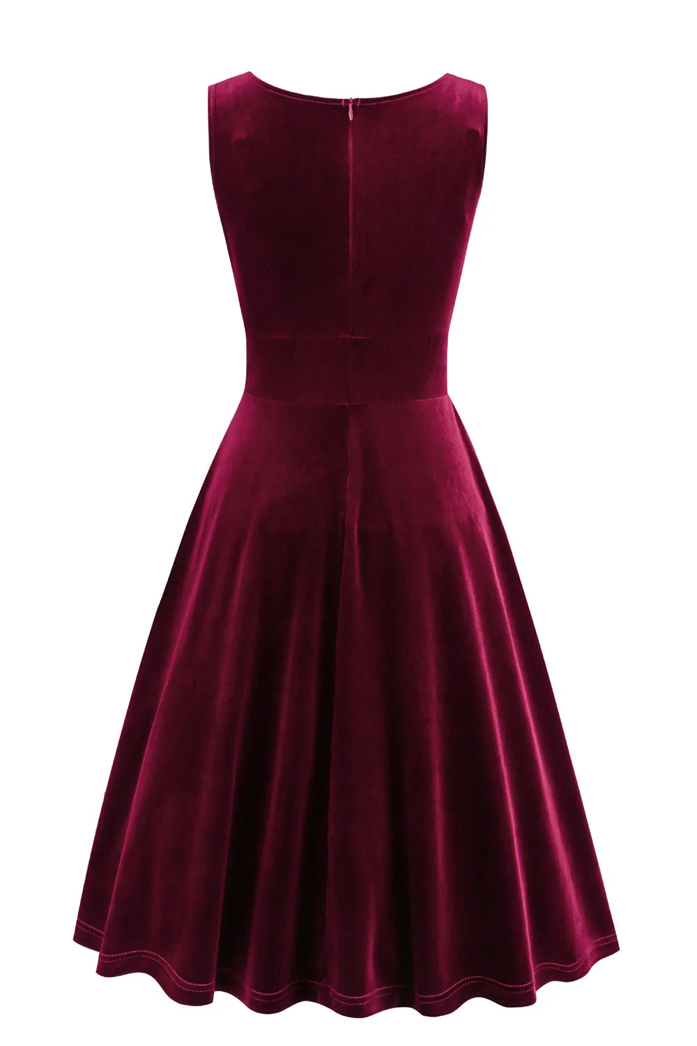 Bordowa linia A Line Plisowana krótka sukienka w stylu vintage z lat 1950. - Image 3