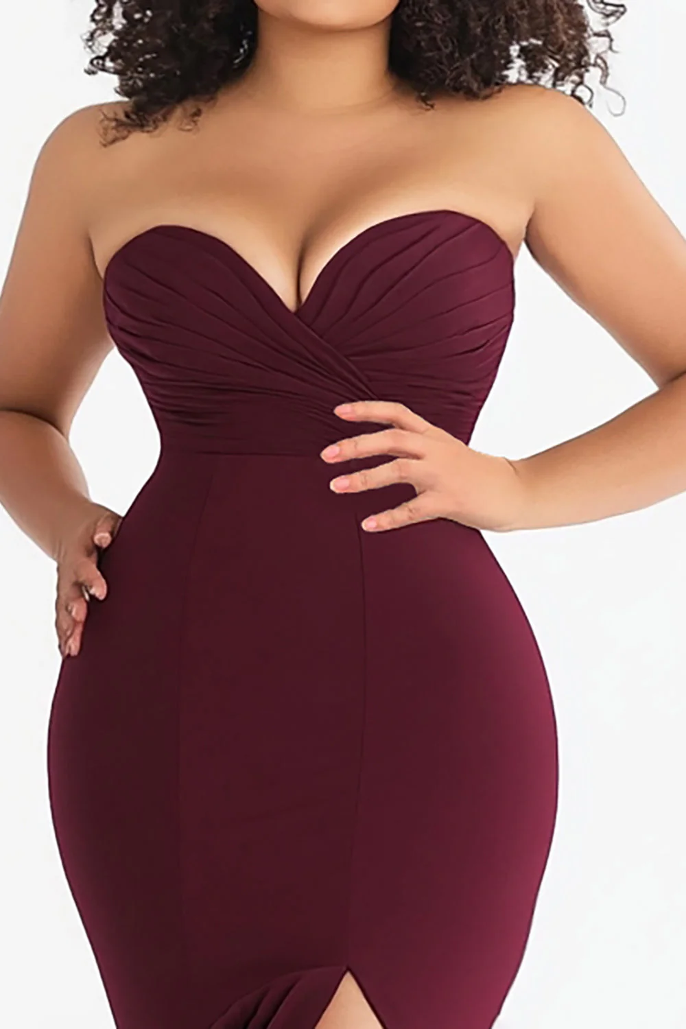 Bordowa Plus Size Kochanie Syrenka Długa Formalna Sukienka Z Rozcięciem - Image 2