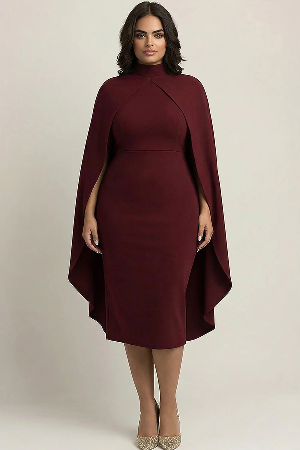Bordowa sukienka formalna Midi Cape - Image 4