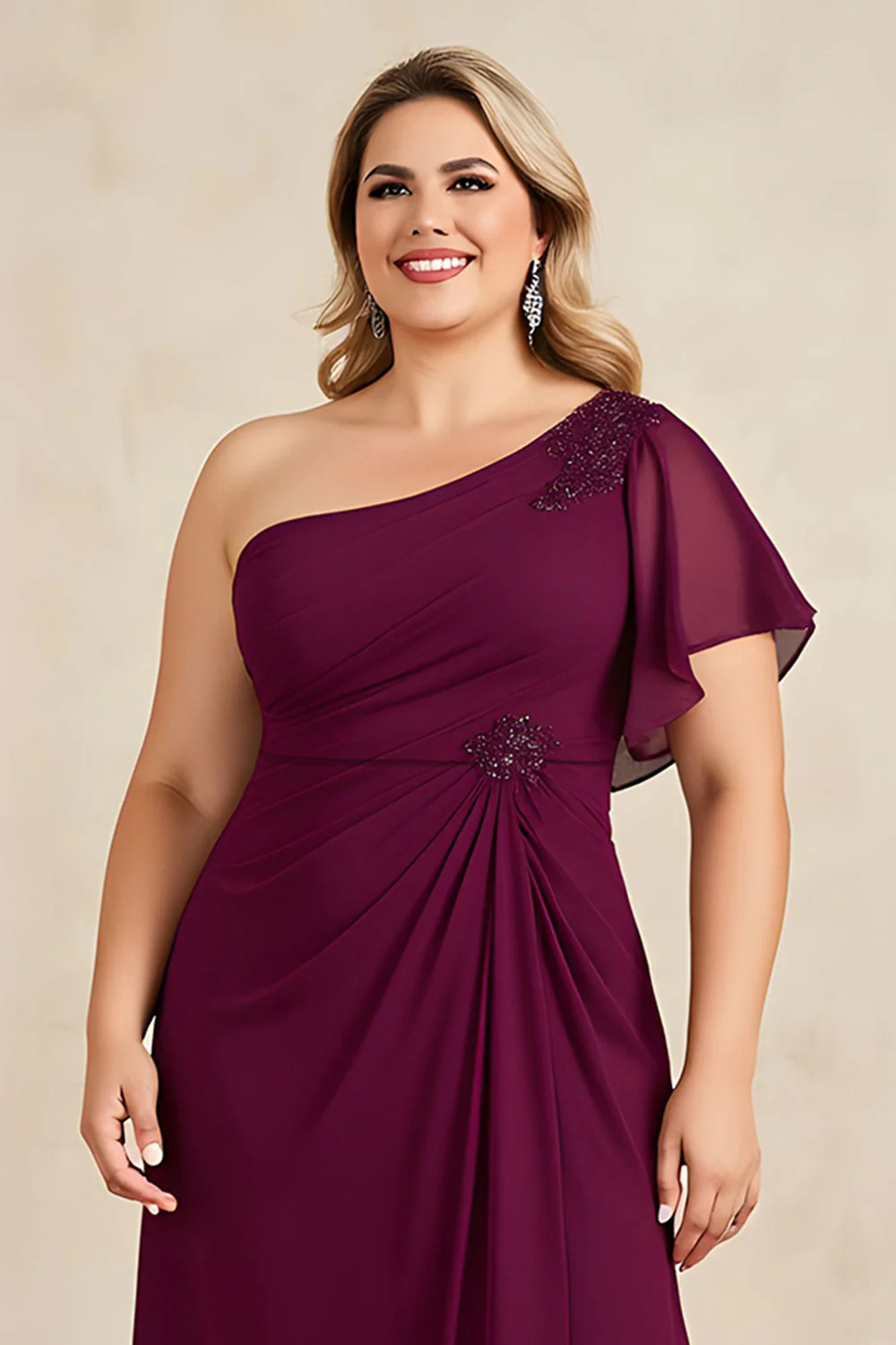 Bordowa sukienka chóralna z aplikacjami na jedno ramię w kształcie litery A - Image 4