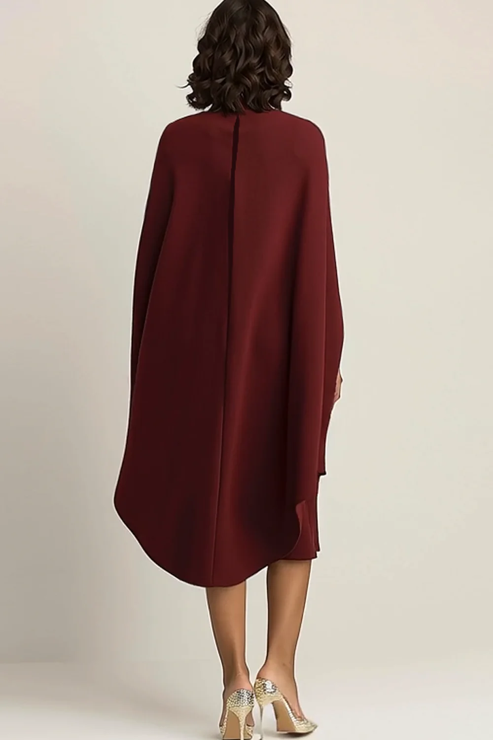 Bordowa sukienka formalna Midi Cape - Image 2