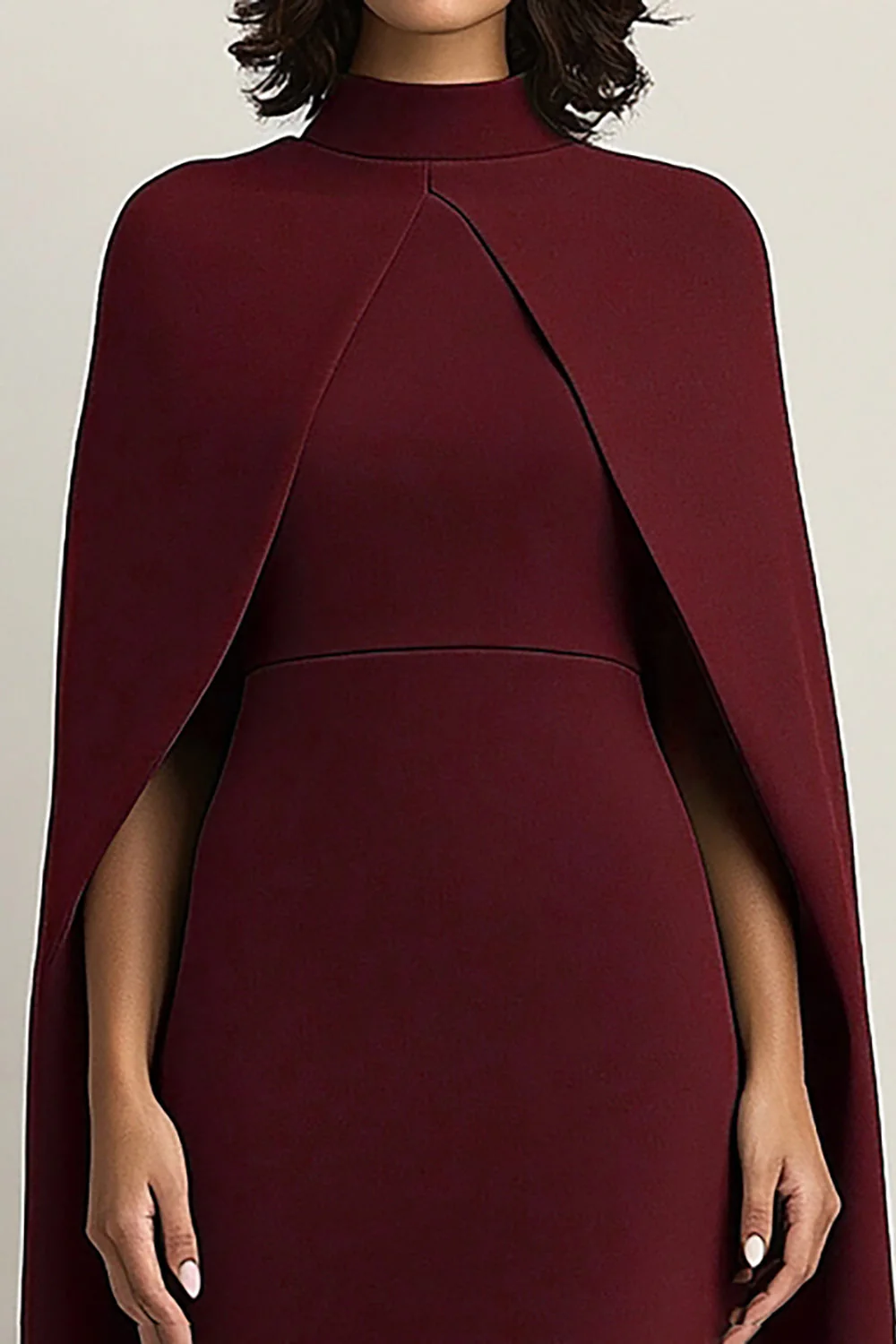 Bordowa sukienka formalna Midi Cape - Image 3