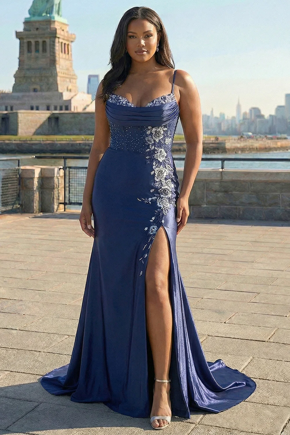 Bordowa sukienka na studniówkę z koralikami wyszywaną plus size długą sukienką na bal z rozcięciem - Image 6