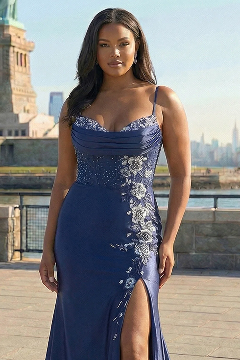 Bordowa sukienka na studniówkę z koralikami wyszywaną plus size długą sukienką na bal z rozcięciem - Image 8