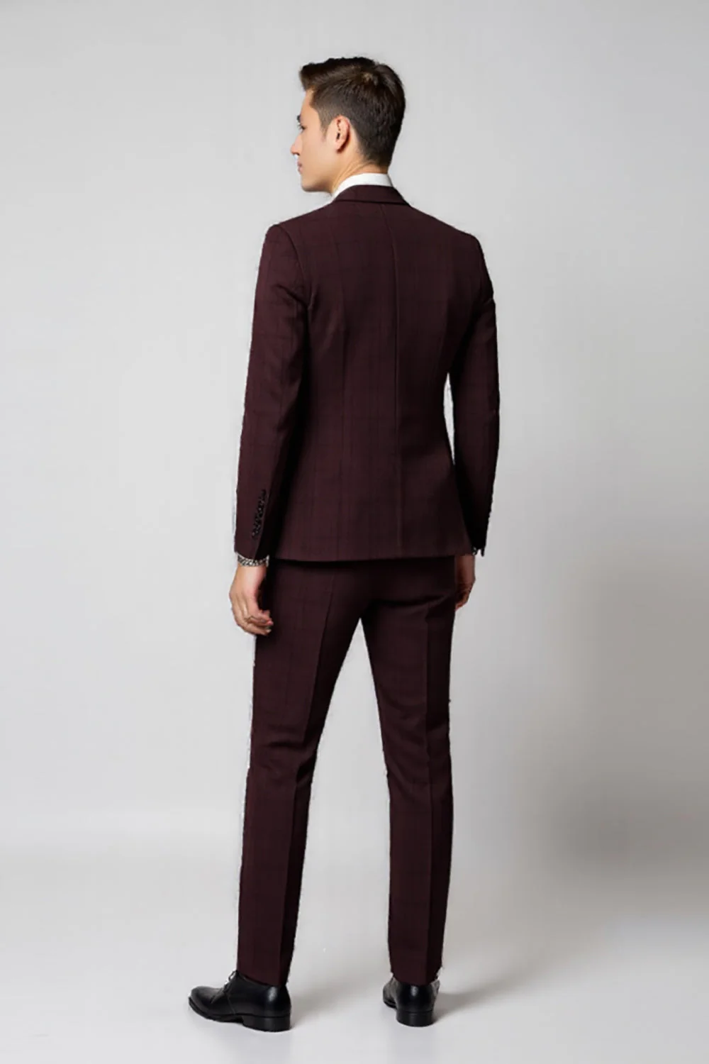 Bordowe klapy z karbem 2-częściowe garnitury męskie slim fit - Image 2