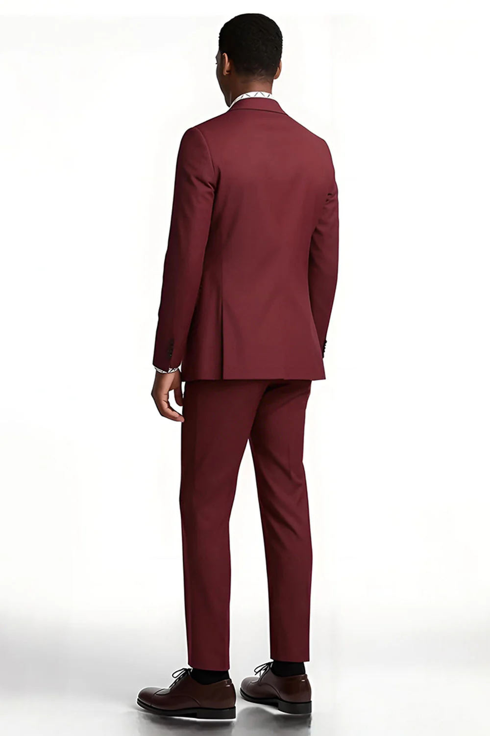 Bordowe klapy z karbem 2-częściowe męskie garnitury balowe slim fit - Image 2