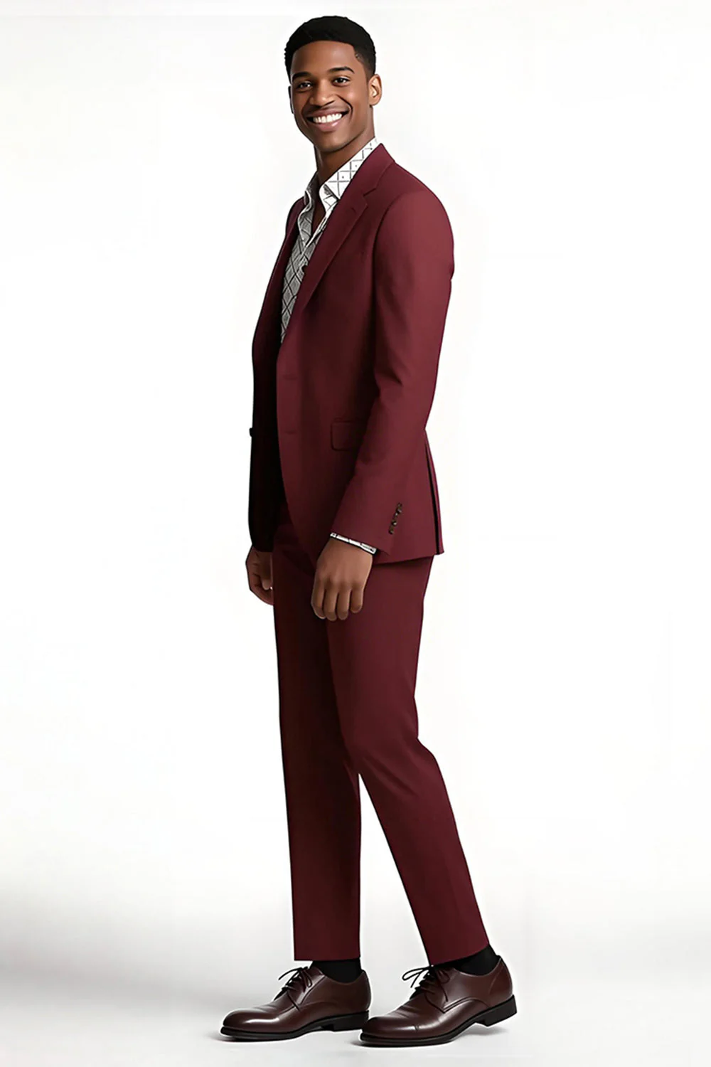 Bordowe klapy z karbem 2-częściowe męskie garnitury balowe slim fit - Image 3