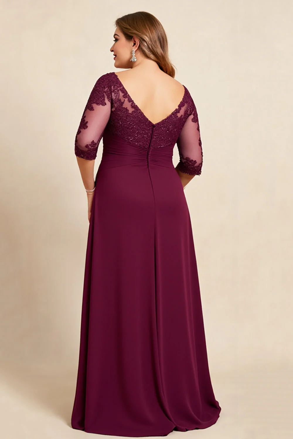 Burgundia Osłona Plus Size Szyfon Długa Sukienki Na Wesele z Falbankami - Image 2