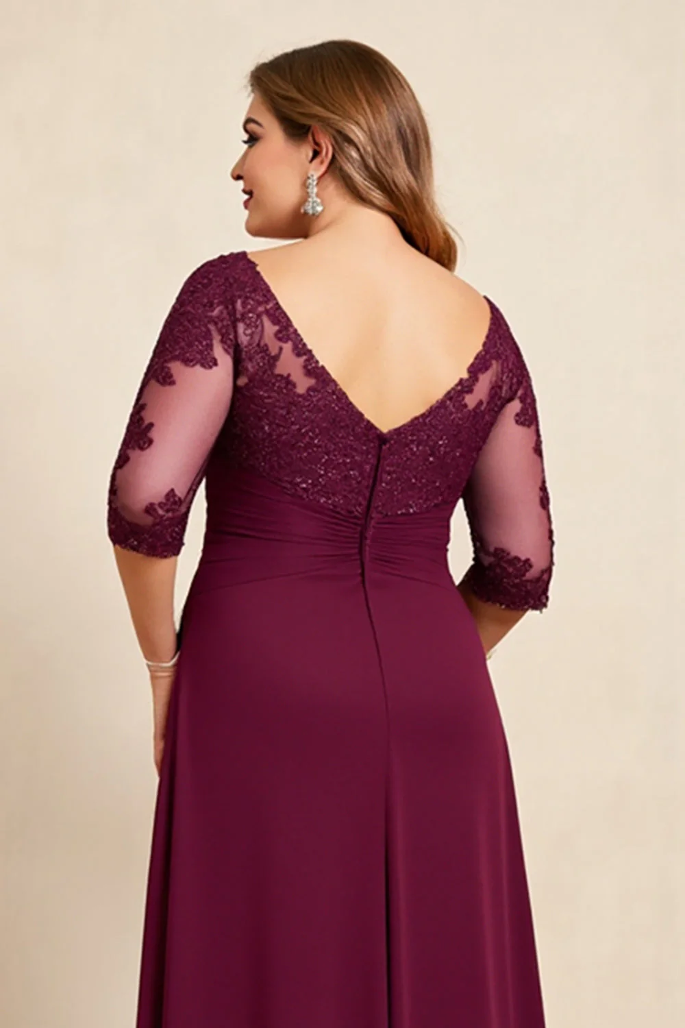 Burgundia Osłona Plus Size Szyfon Długa Sukienki Na Wesele z Falbankami - Image 4
