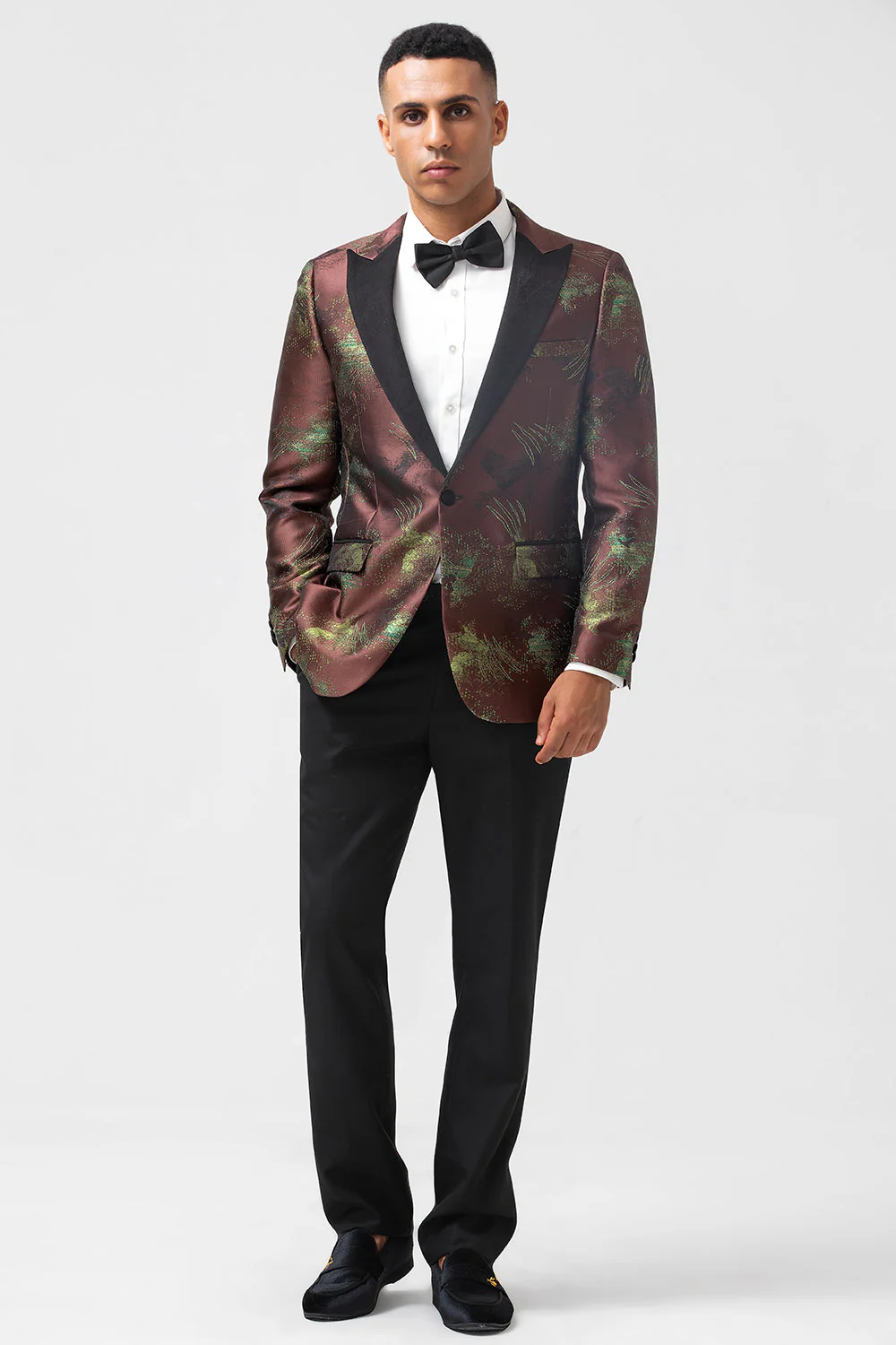 Brązowe 2-częściowe żakardowe klapy z klapami Slim Fit - Image 3