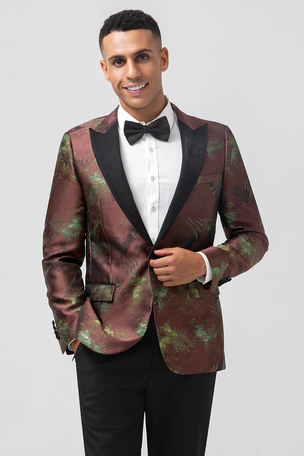 Brązowe 2-częściowe żakardowe klapy z klapami Slim Fit - Image 4