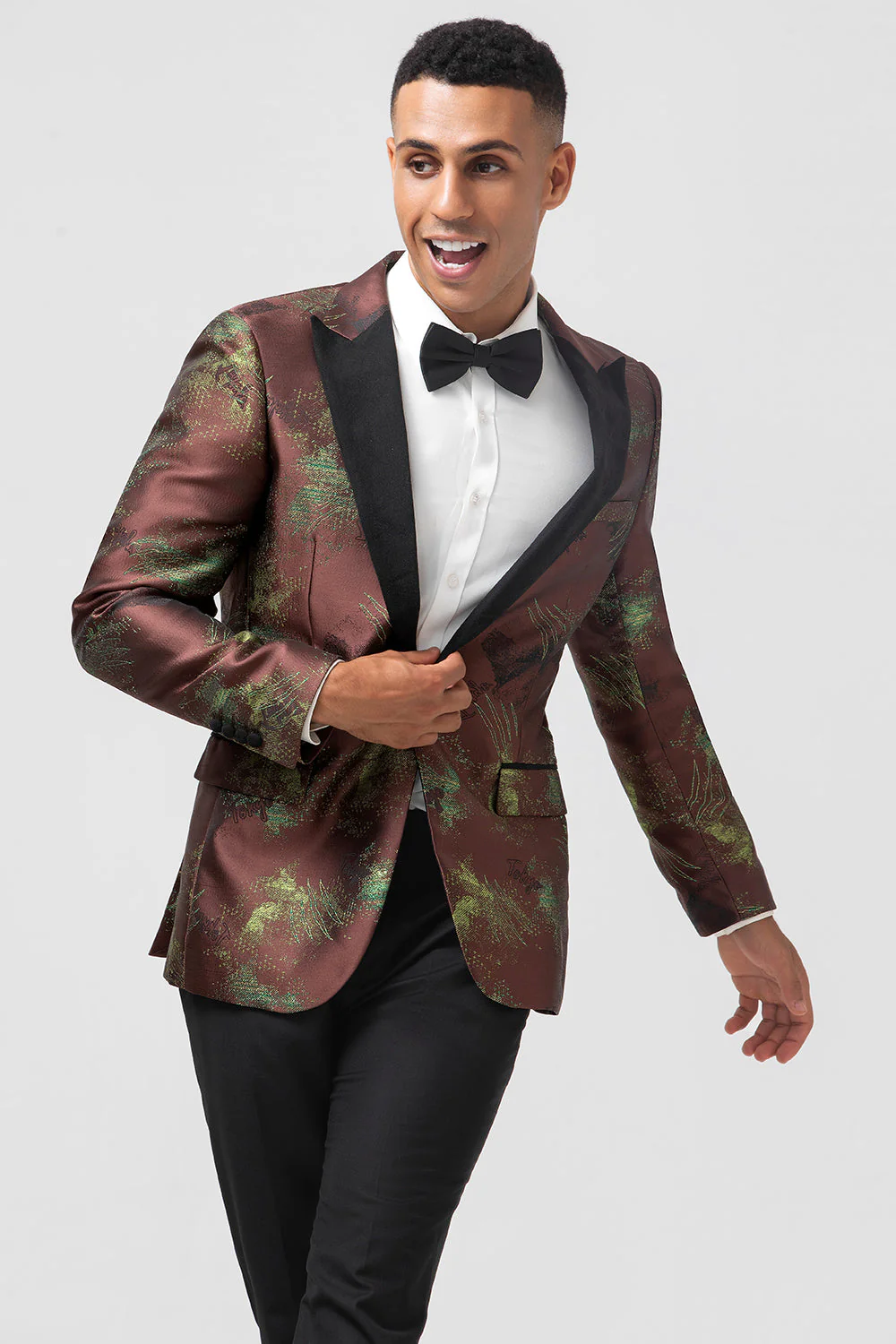 Brązowe 2-częściowe żakardowe klapy z klapami Slim Fit - Image 5