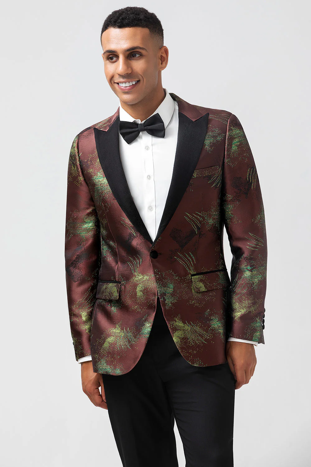Brązowe 2-częściowe żakardowe klapy z klapami Slim Fit - Image 6