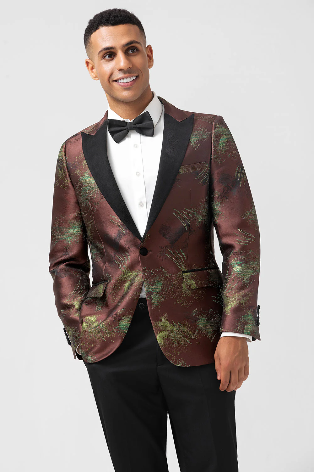 Brązowe 2-częściowe żakardowe klapy z klapami Slim Fit - Image 7