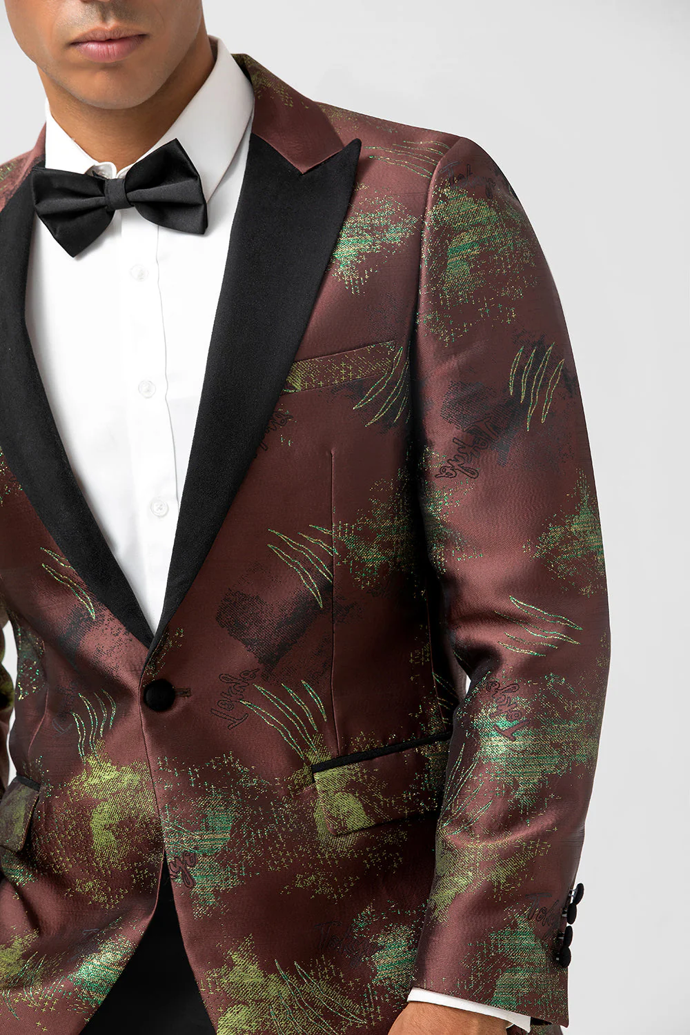 Brązowe 2-częściowe żakardowe klapy z klapami Slim Fit - Image 8