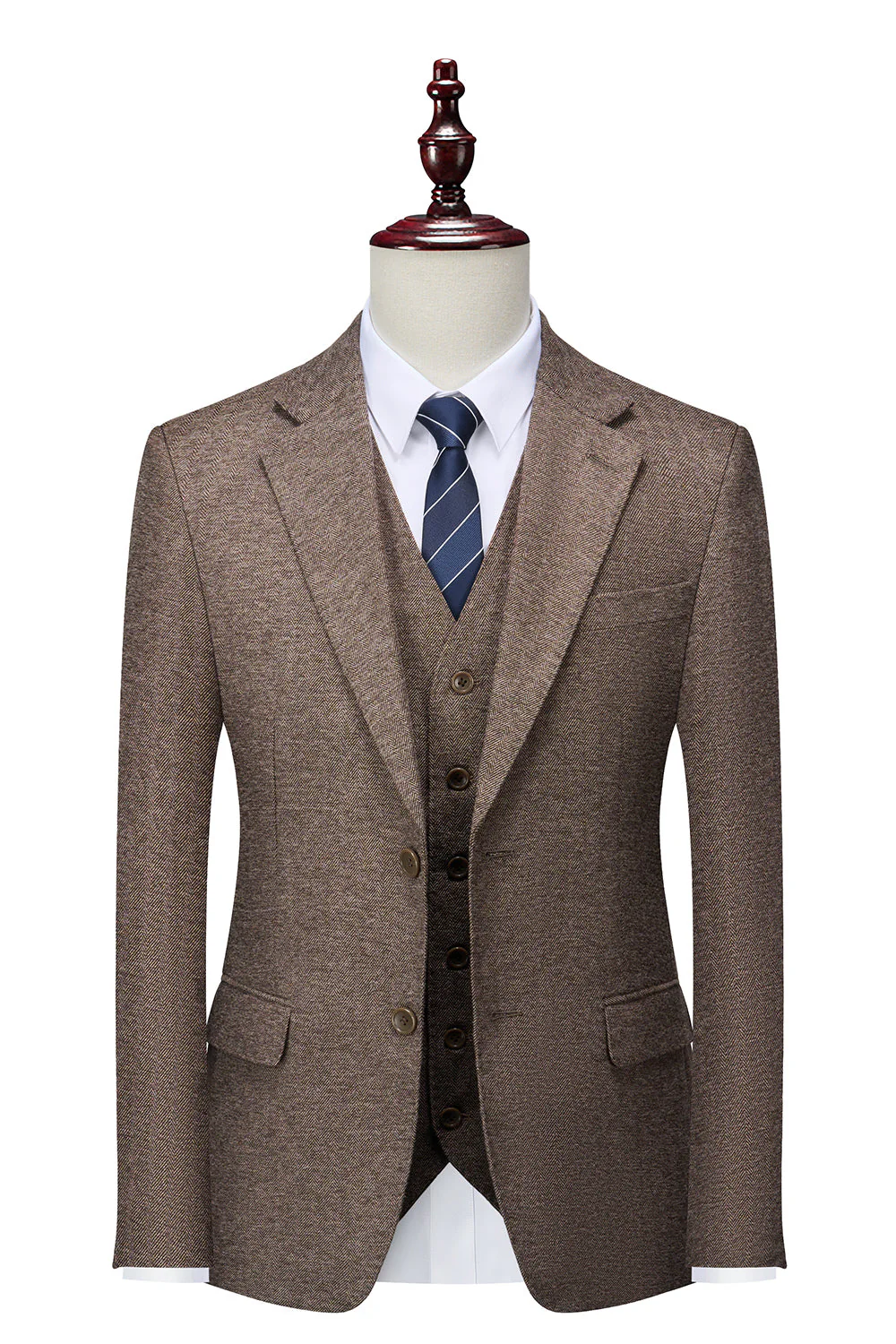 Brązowy 3-częściowy garnitur męski Slim Fit Garnitur drużbów - Image 3