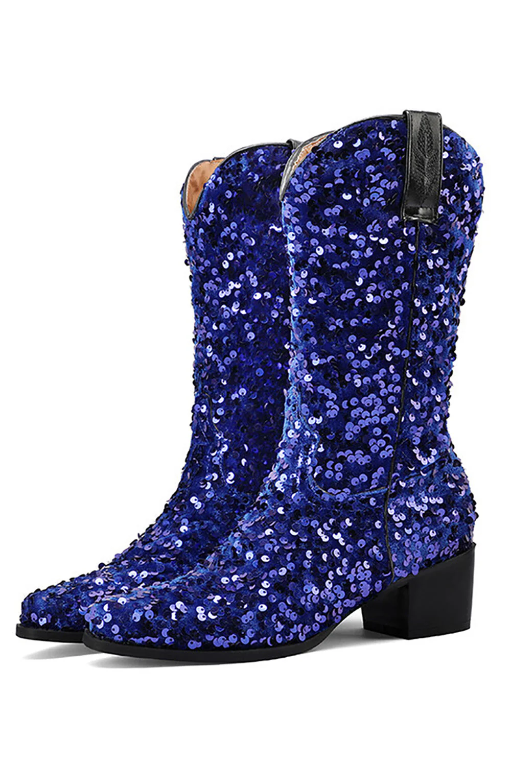 Brokat Do połowy łydki Cekiny Snip Toe Chunky Obcasy Buty - Image 10