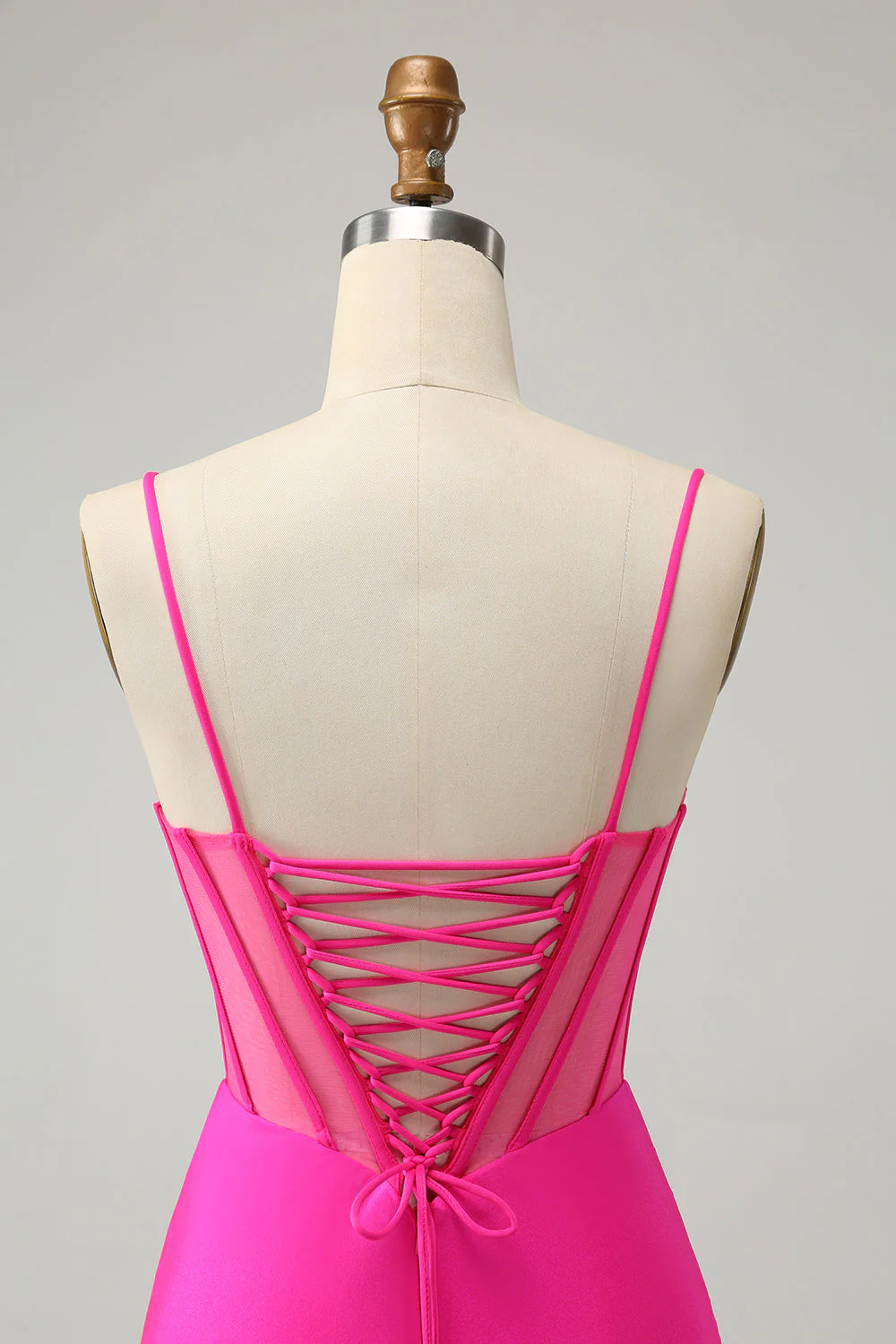 Brokatowa Fuksja Gorsetowa Sukienki Koktajlowe z Koralikami - Image 5