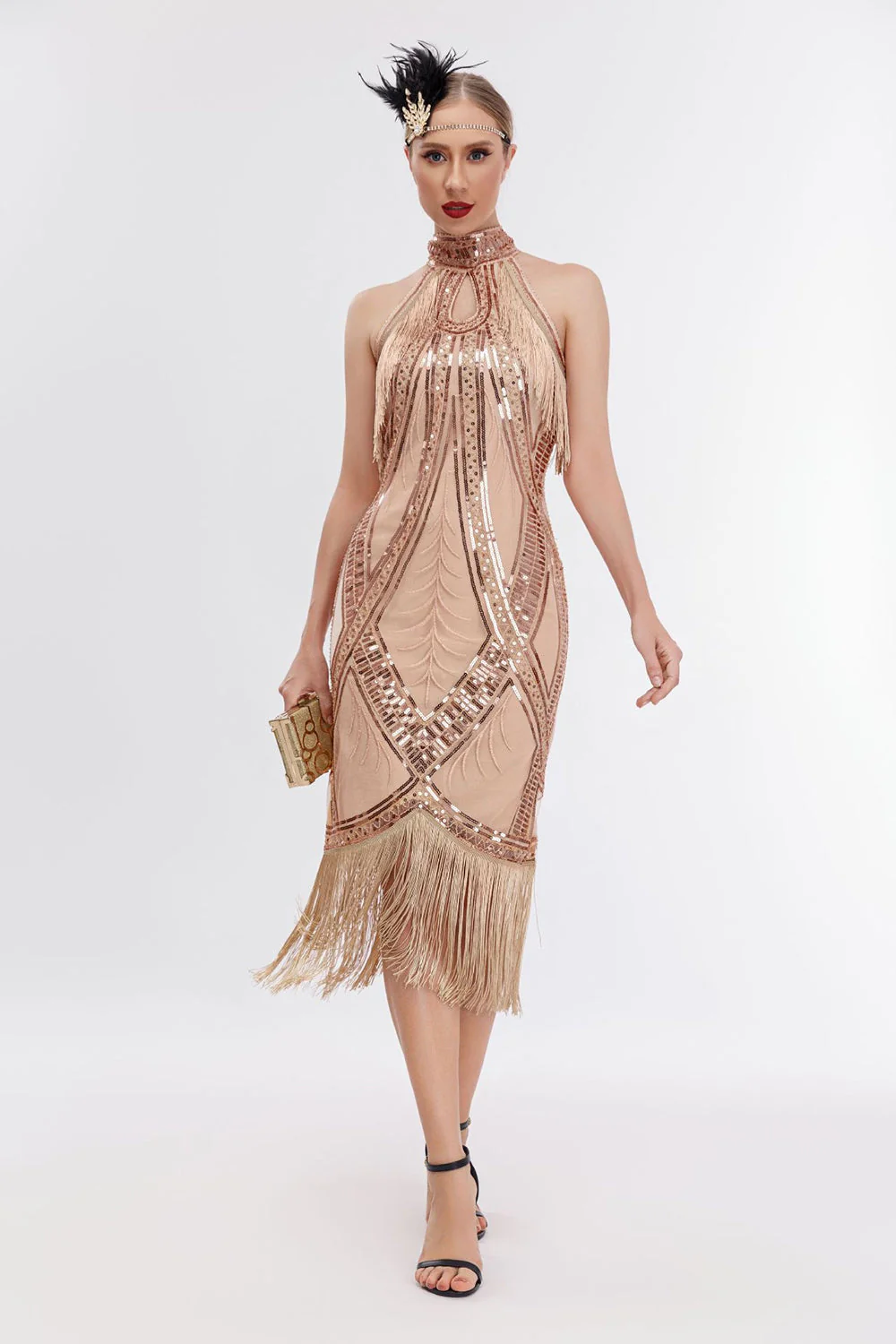Szampan Sukienka Lata 20 Wielki Gatsby Bez Rękawów - Image 4
