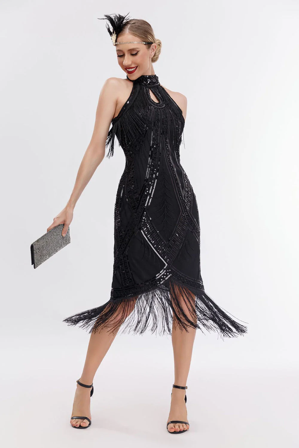 Szampan Sukienka Lata 20 Wielki Gatsby Bez Rękawów - Image 5