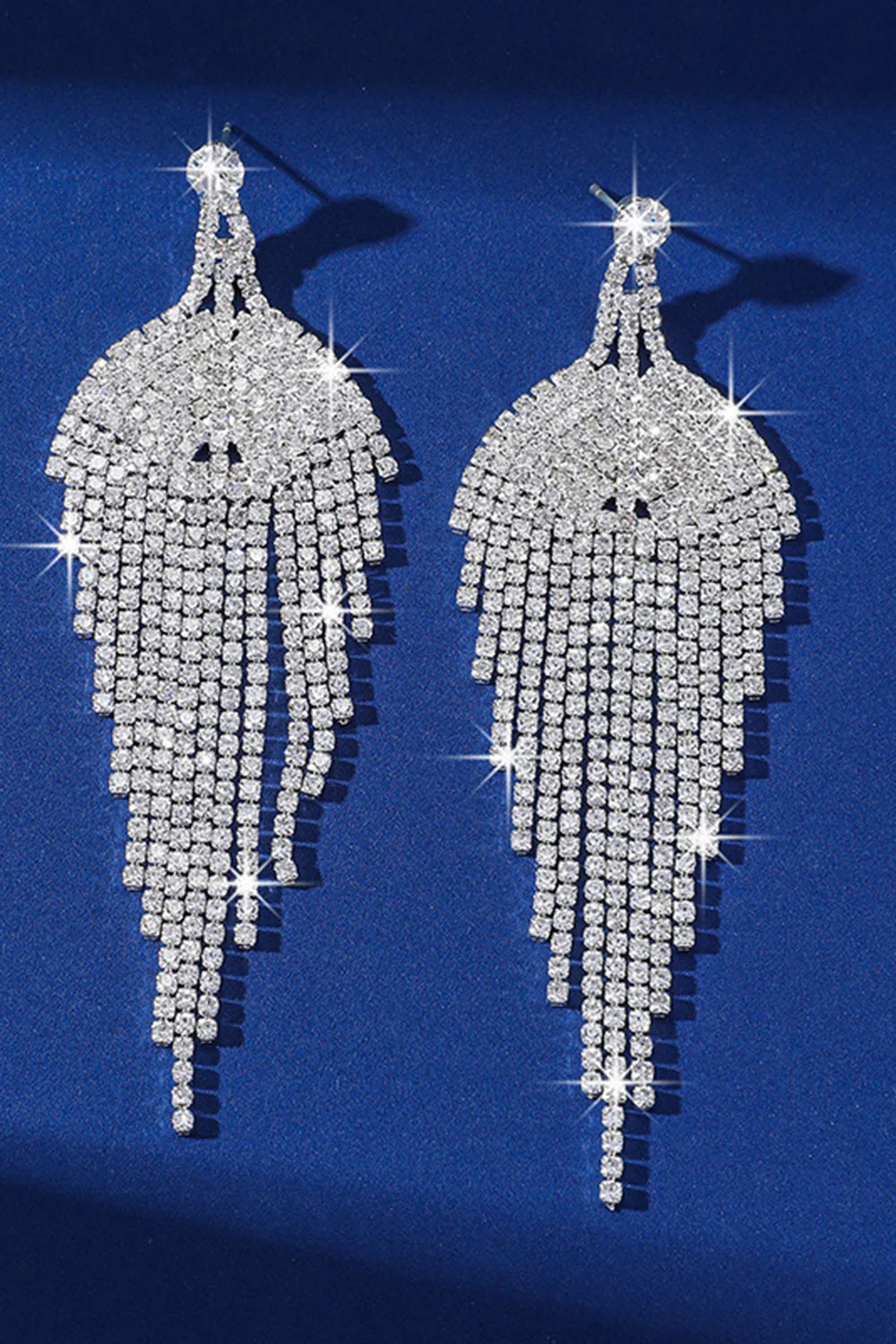 Brokatowe srebrne kolczyki z frędzlami Rhinestone - Image 2