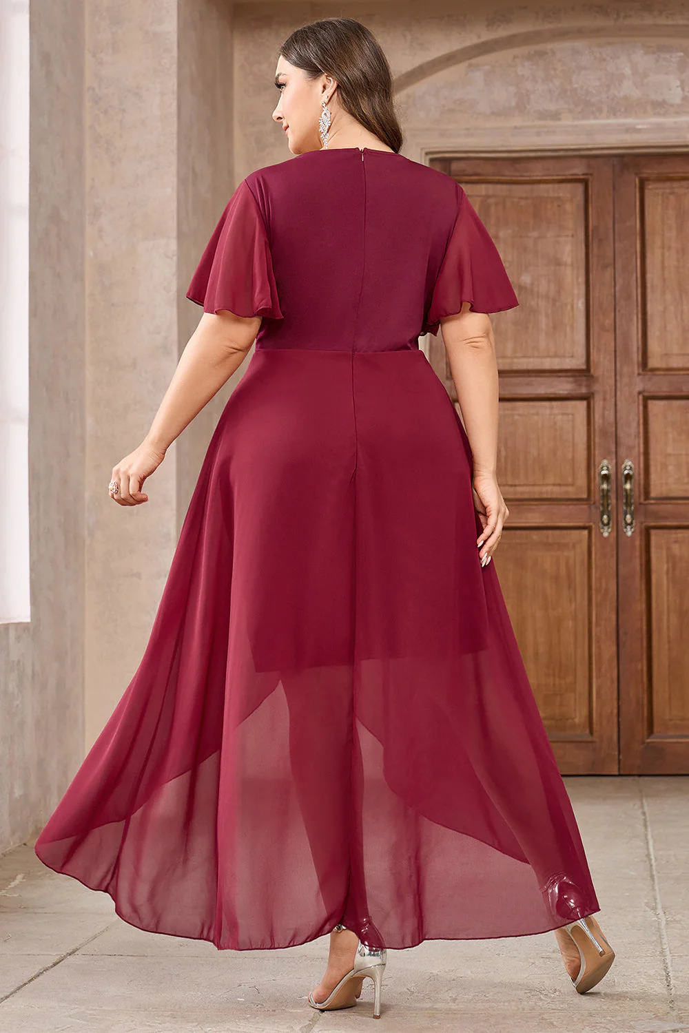 Burgundii Plus Size Szyfon Długa Sukienki Na Wesele z Aplikacjami - Image 2