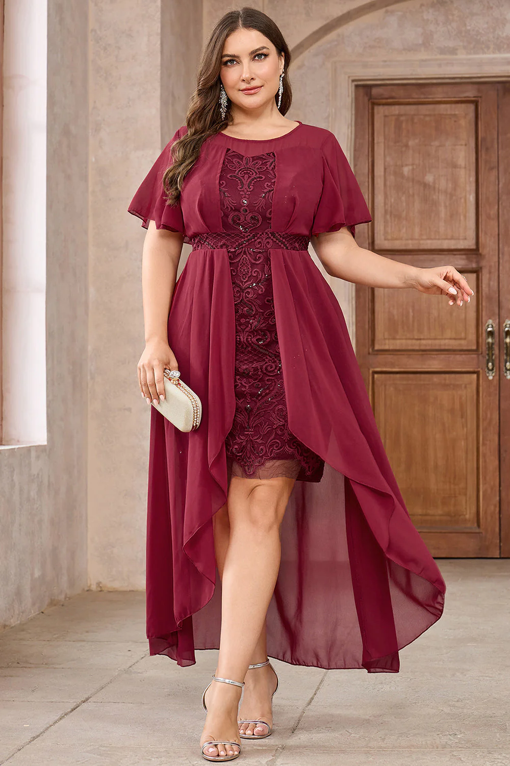 Burgundii Plus Size Szyfon Długa Sukienki Na Wesele z Aplikacjami - Image 6