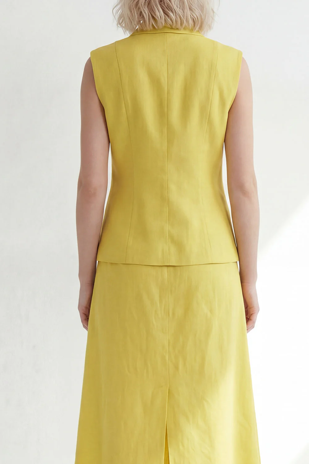Butter Yellow Notched Label z klapą na jeden guzik Slim Fit Midi Work Dress z rozcięciem - Image 4