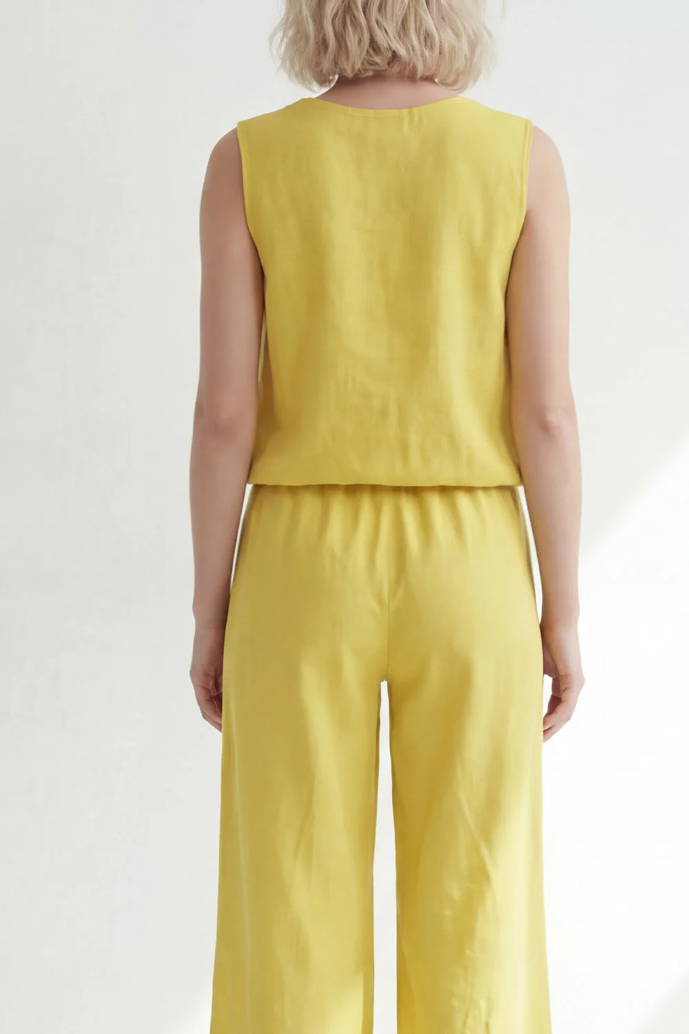Butter Yellow z dekoltem w serek Slim Fit długi damski garnitur z paskiem - Image 4