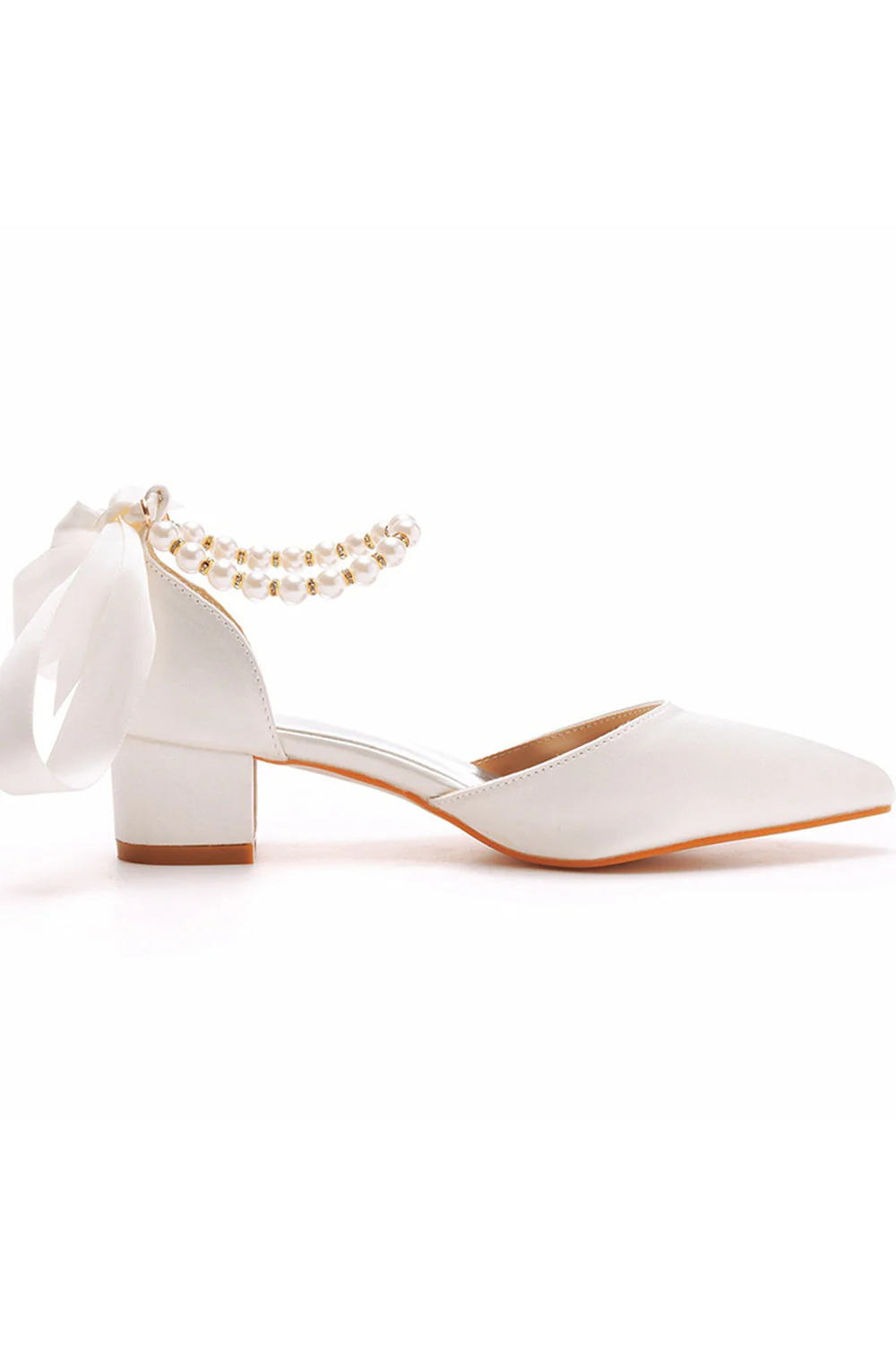 Buty ślubne z kości słoniowej Perłowe sznurowane obcasy ślubne Eleganckie buty weselne z noskiem w szpic - Image 10