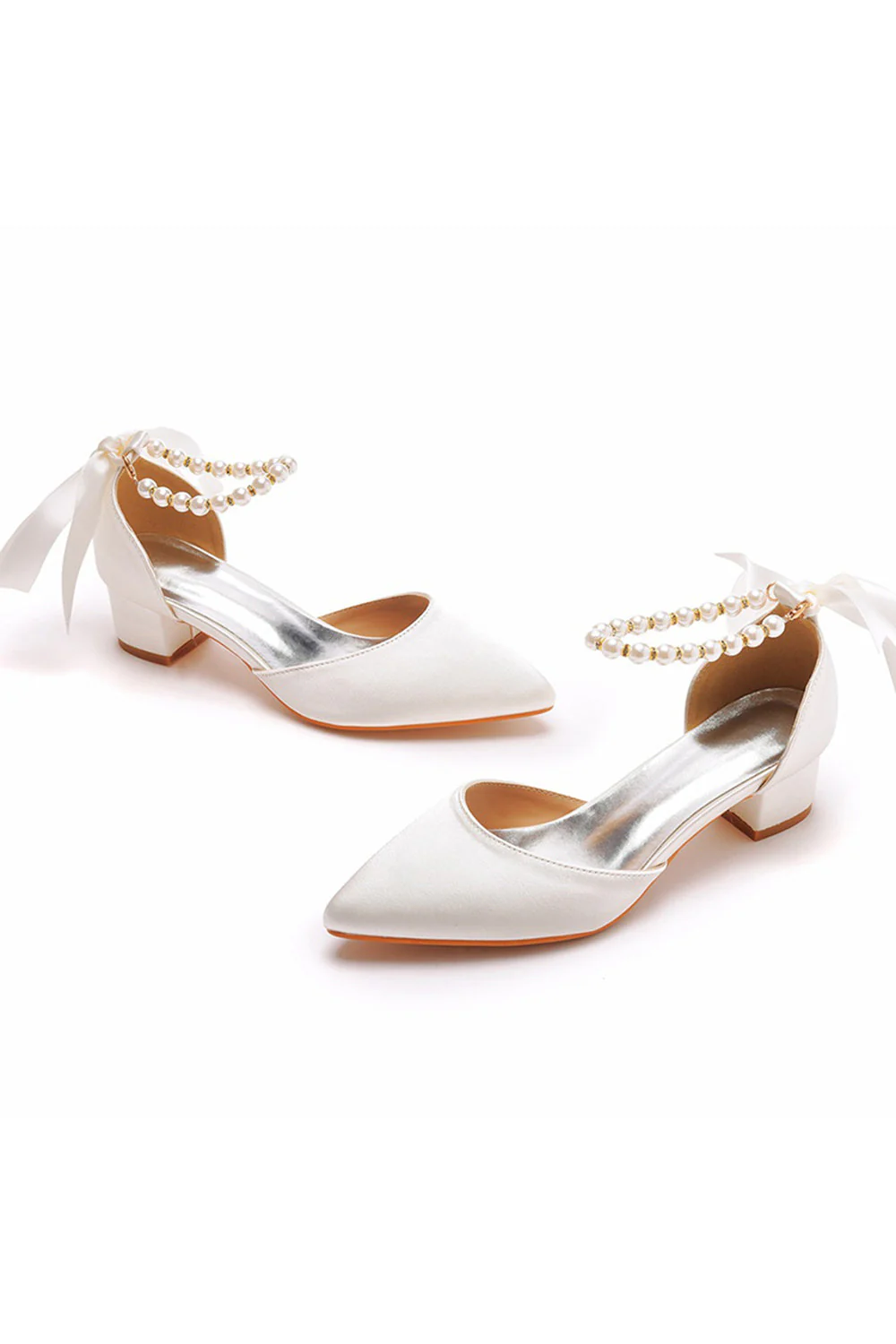 Buty ślubne z kości słoniowej Perłowe sznurowane obcasy ślubne Eleganckie buty weselne z noskiem w szpic - Image 2