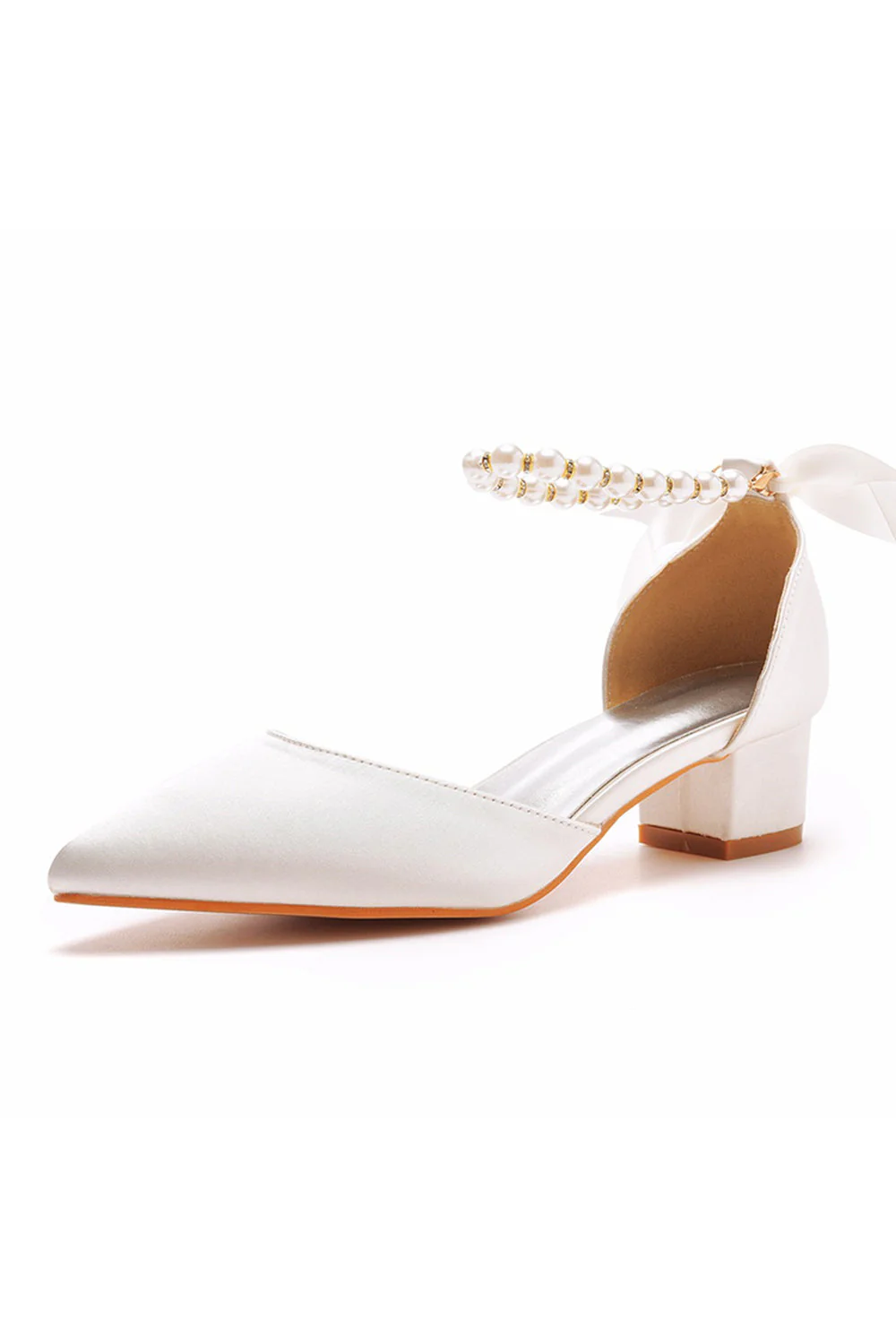Buty ślubne z kości słoniowej Perłowe sznurowane obcasy ślubne Eleganckie buty weselne z noskiem w szpic - Image 5