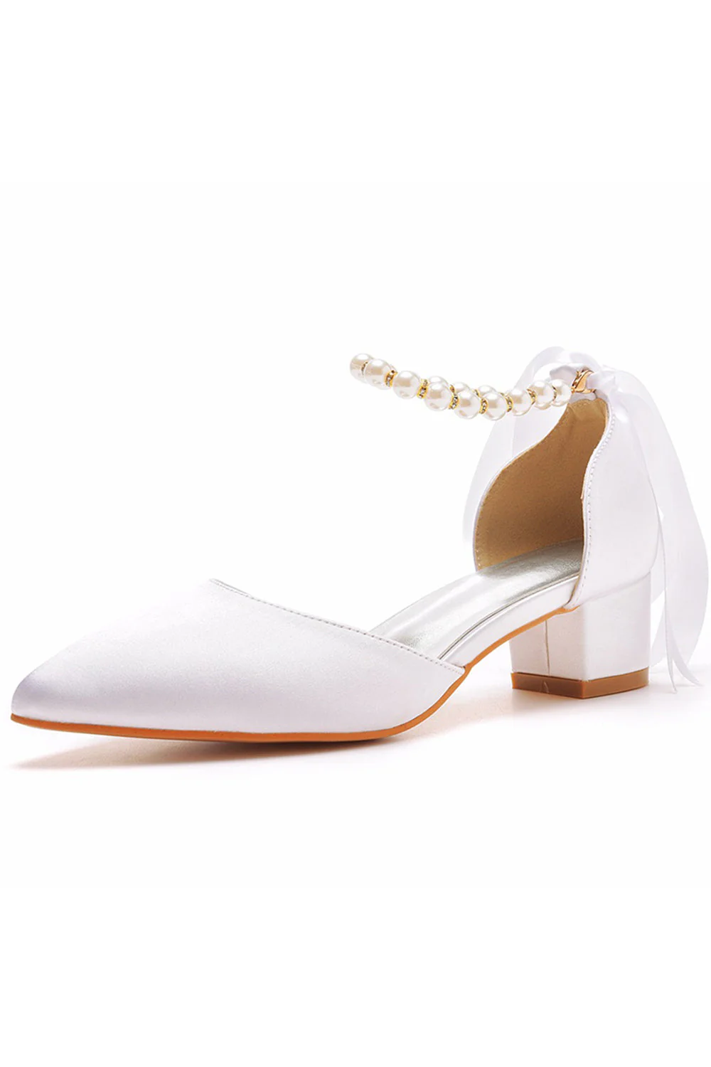Buty ślubne z kości słoniowej Perłowe sznurowane obcasy ślubne Eleganckie buty weselne z noskiem w szpic - Image 7