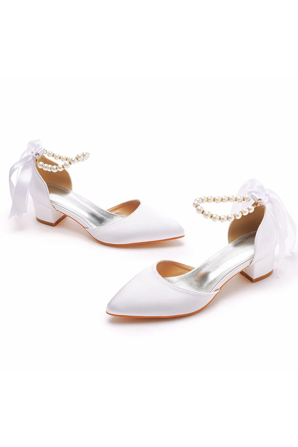 Buty ślubne z kości słoniowej Perłowe sznurowane obcasy ślubne Eleganckie buty weselne z noskiem w szpic - Image 8